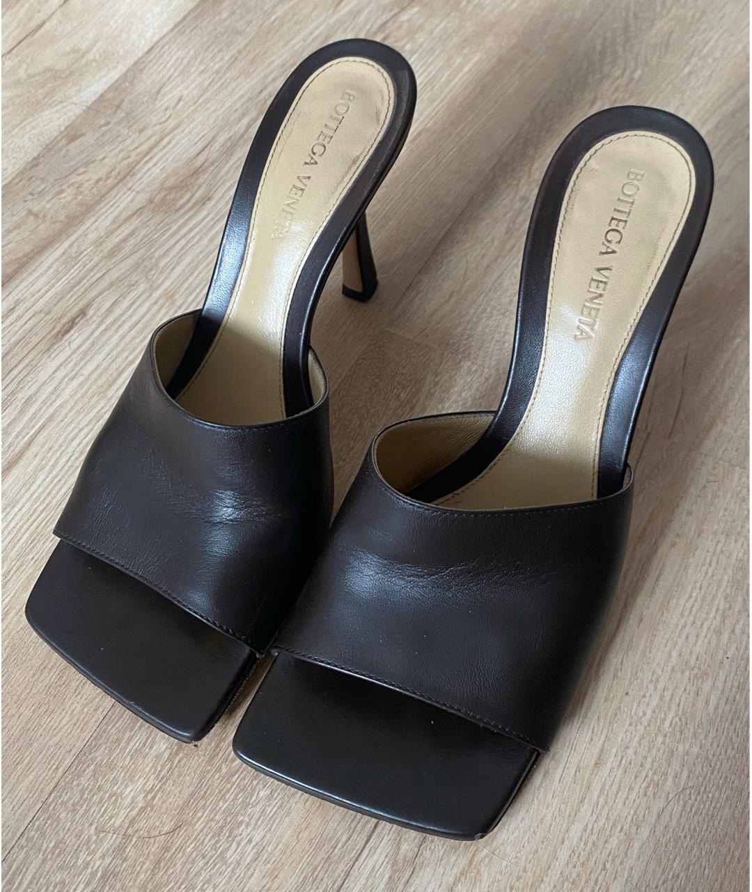 BOTTEGA VENETA Коричневые кожаные мюли, фото 2