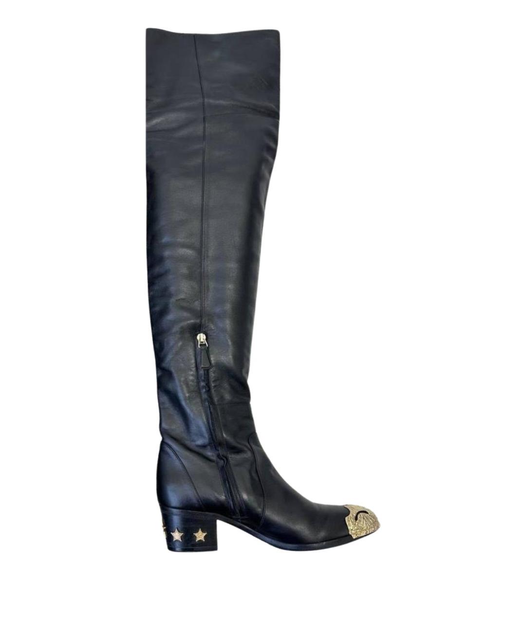 CHANEL Черные кожаные ботфорты, фото 1