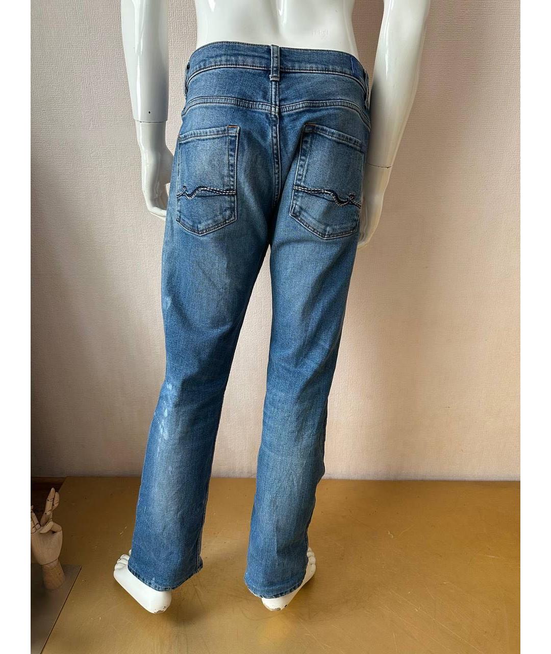 7 FOR ALL MANKIND Синие хлопко-эластановые прямые джинсы, фото 8