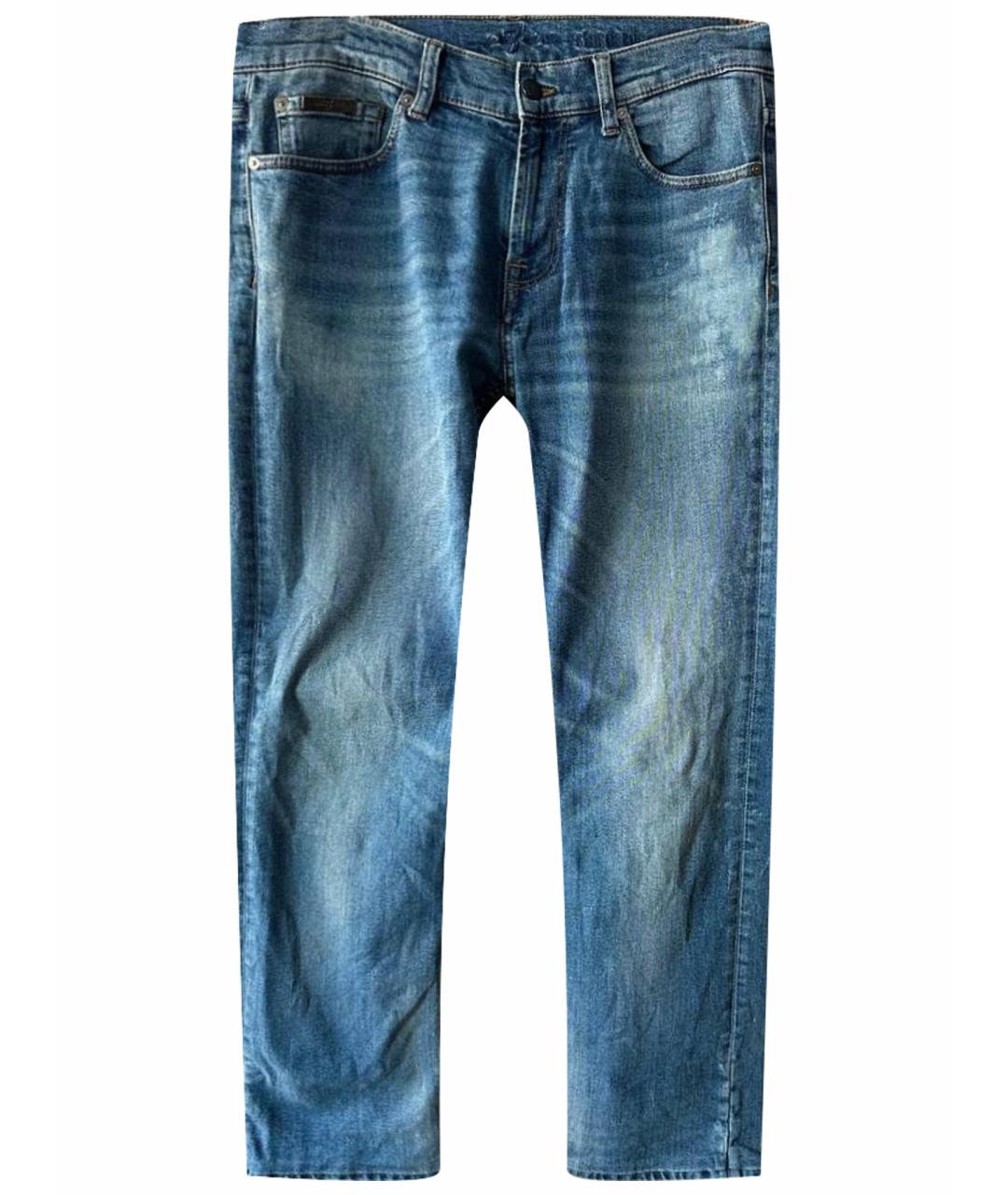 7 FOR ALL MANKIND Синие хлопко-эластановые прямые джинсы, фото 1