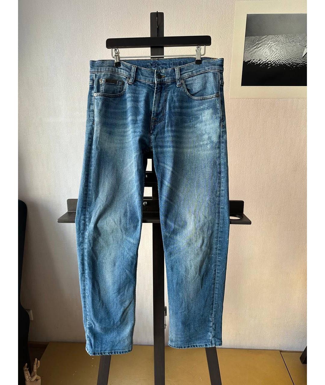 7 FOR ALL MANKIND Синие хлопко-эластановые прямые джинсы, фото 9
