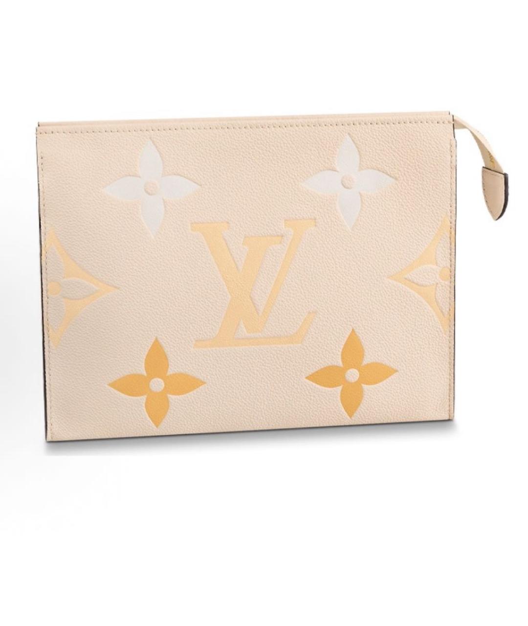 LOUIS VUITTON Бежевая кожаная косметичка, фото 3