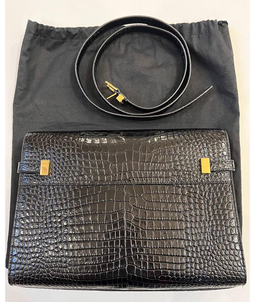 SAINT LAURENT Черная кожаная сумка с короткими ручками, фото 5