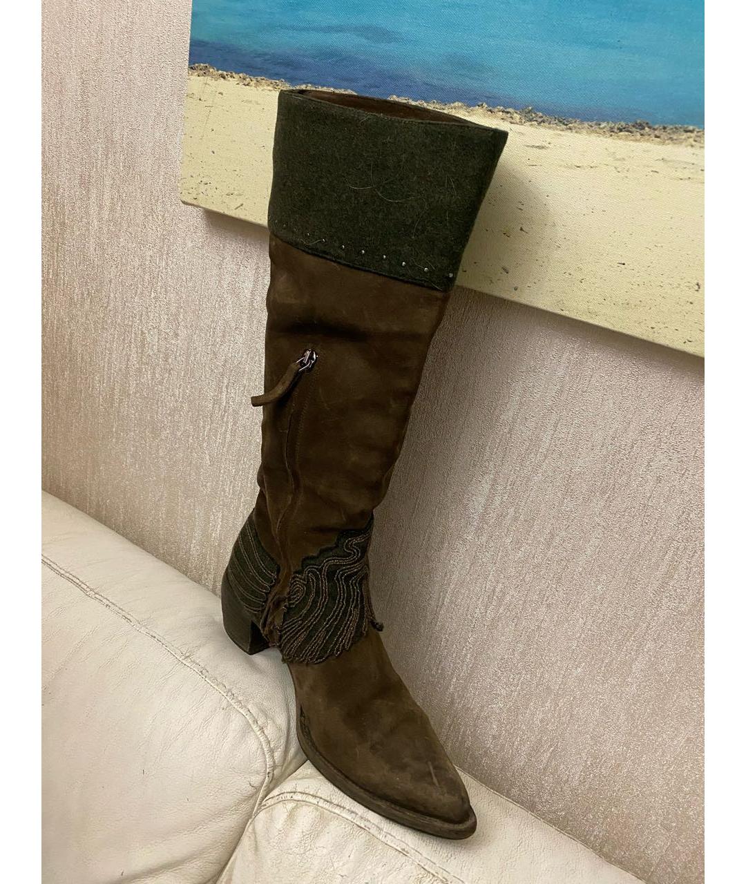 ERMANNO SCERVINO Коричневые замшевые сапоги, фото 4