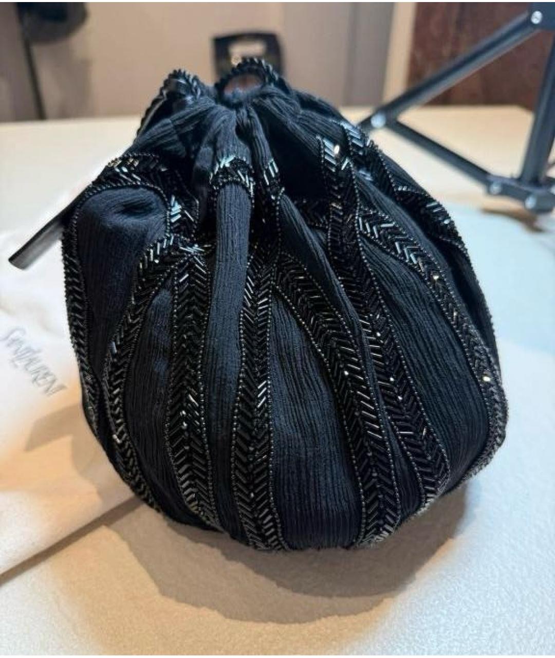 SAINT LAURENT Черная жаккардовая сумка тоут, фото 2