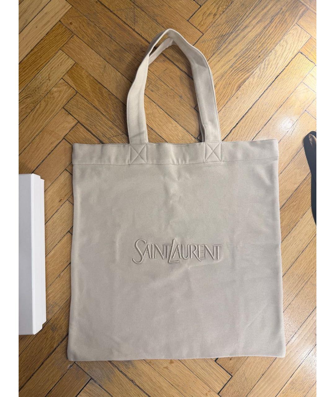 SAINT LAURENT Бежевая хлопковая сумка тоут, фото 8