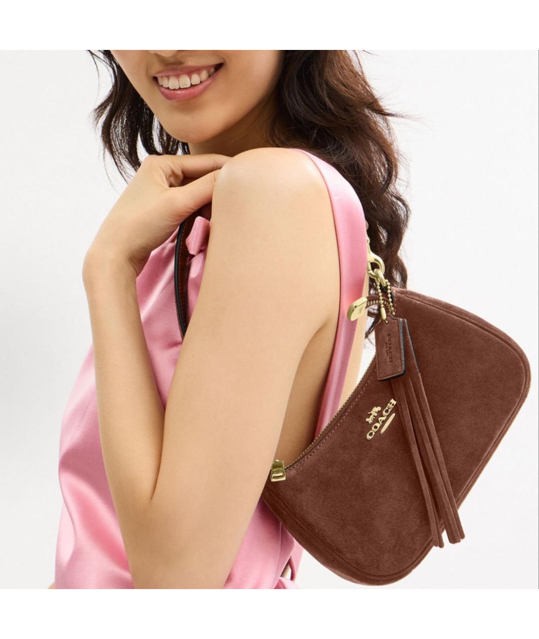 COACH Коричневая замшевая сумка через плечо, фото 4