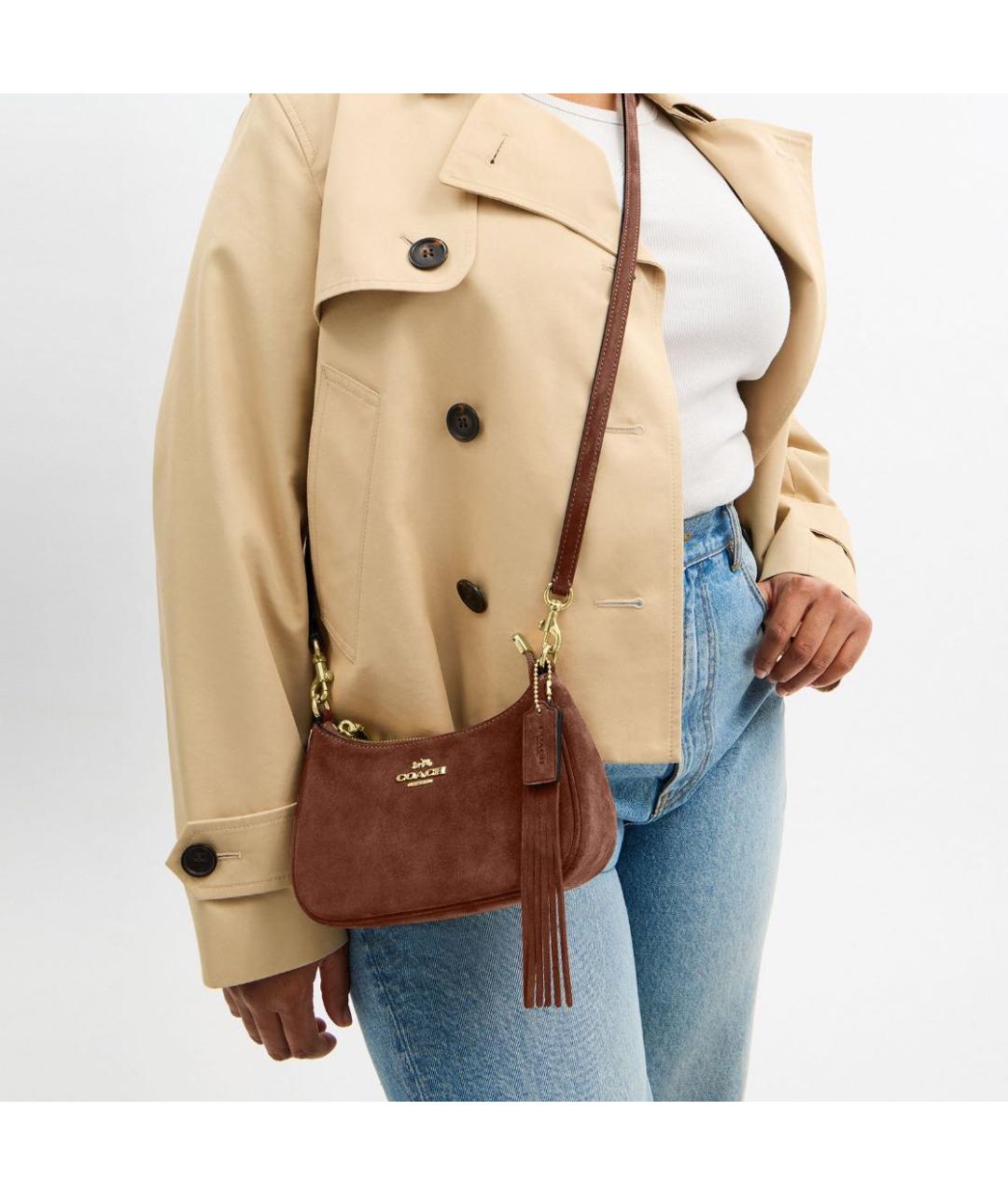 COACH Коричневая замшевая сумка через плечо, фото 5