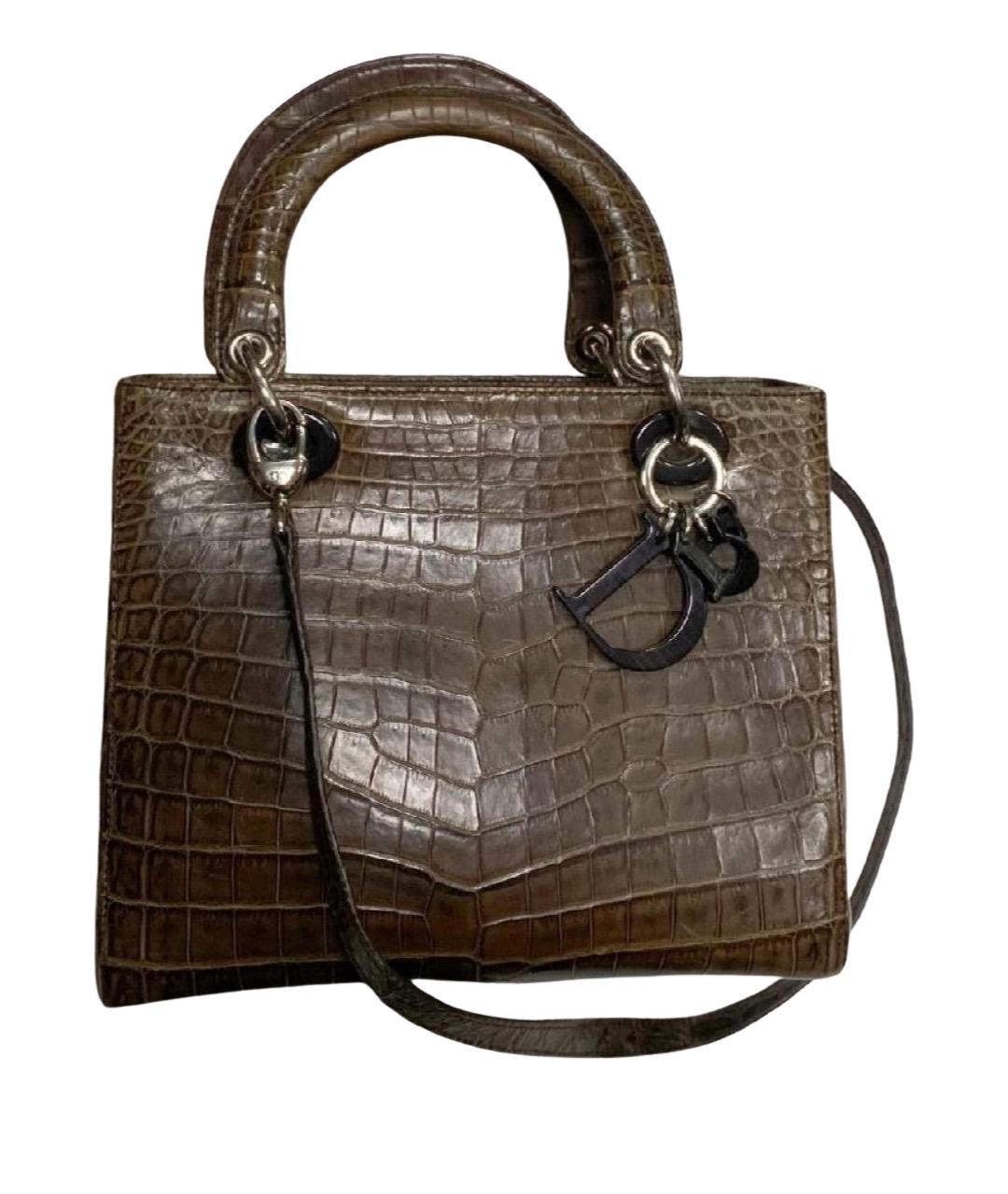 CHRISTIAN DIOR Коричневая сумка с короткими ручками из экзотической кожи, фото 1