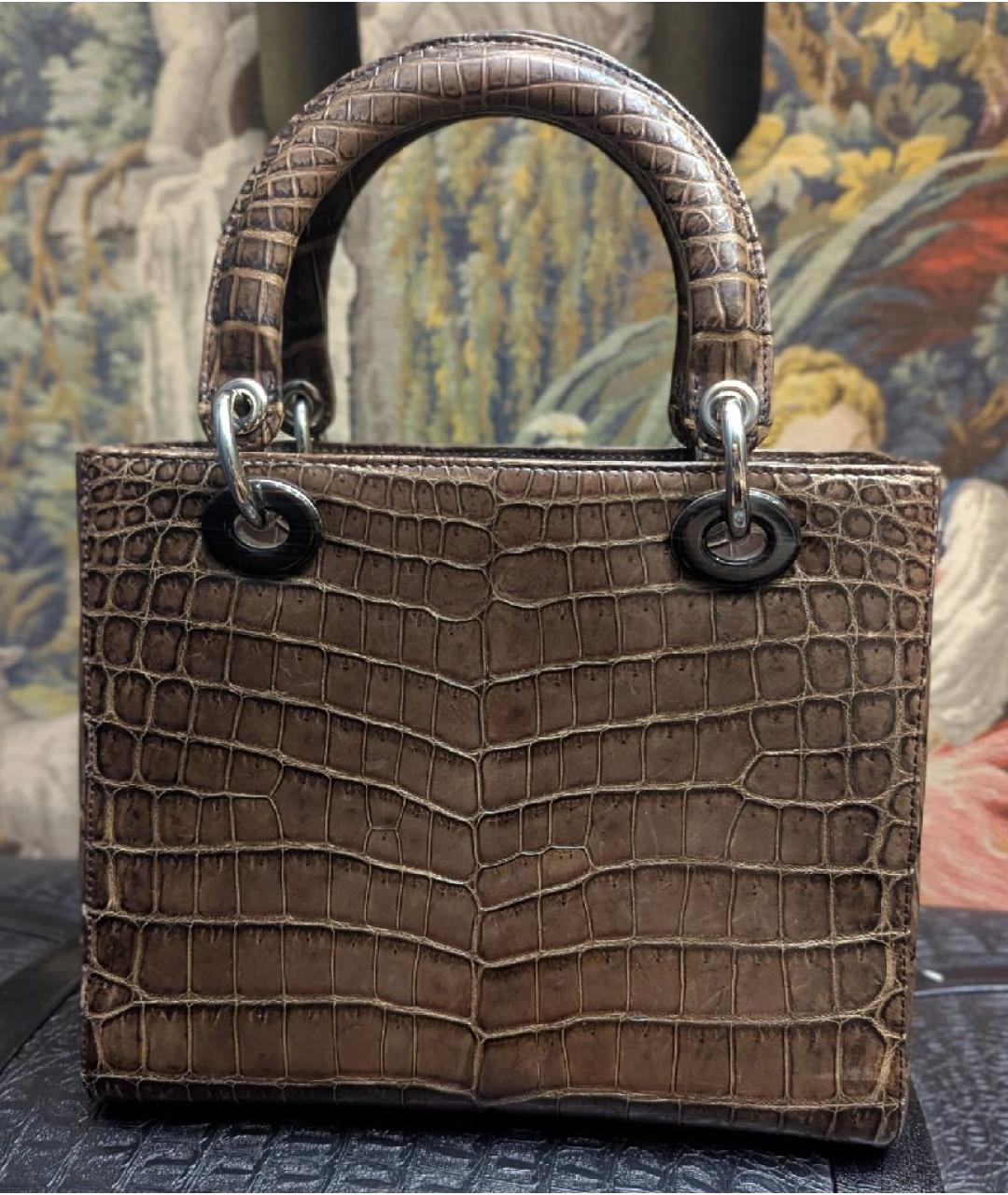 CHRISTIAN DIOR Коричневая сумка с короткими ручками из экзотической кожи, фото 3