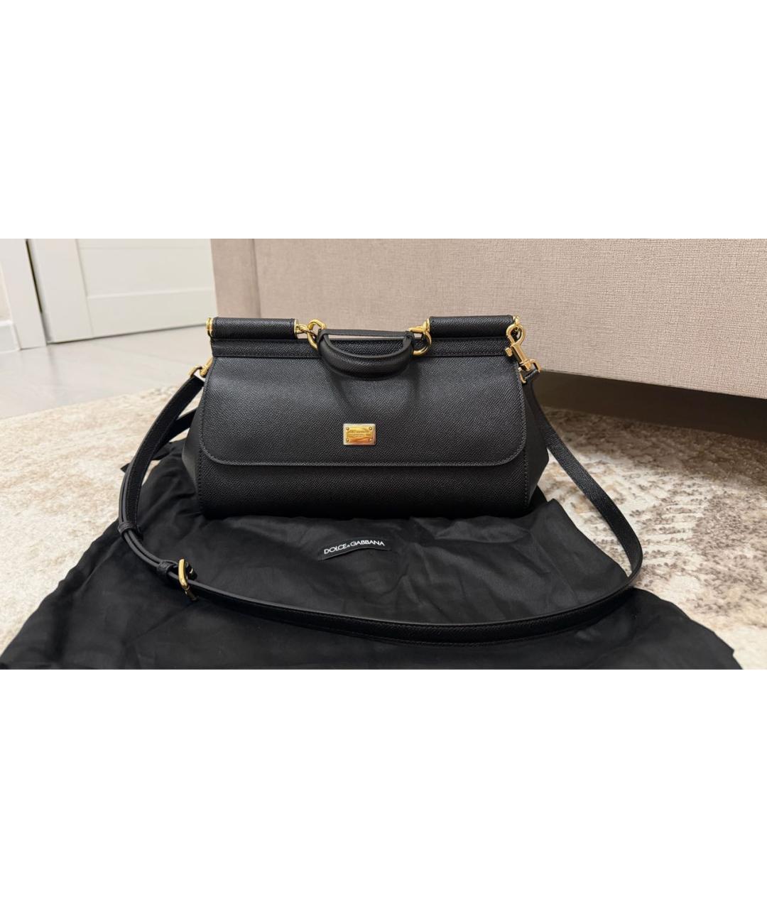 DOLCE&GABBANA Черная кожаная сумка с короткими ручками, фото 5