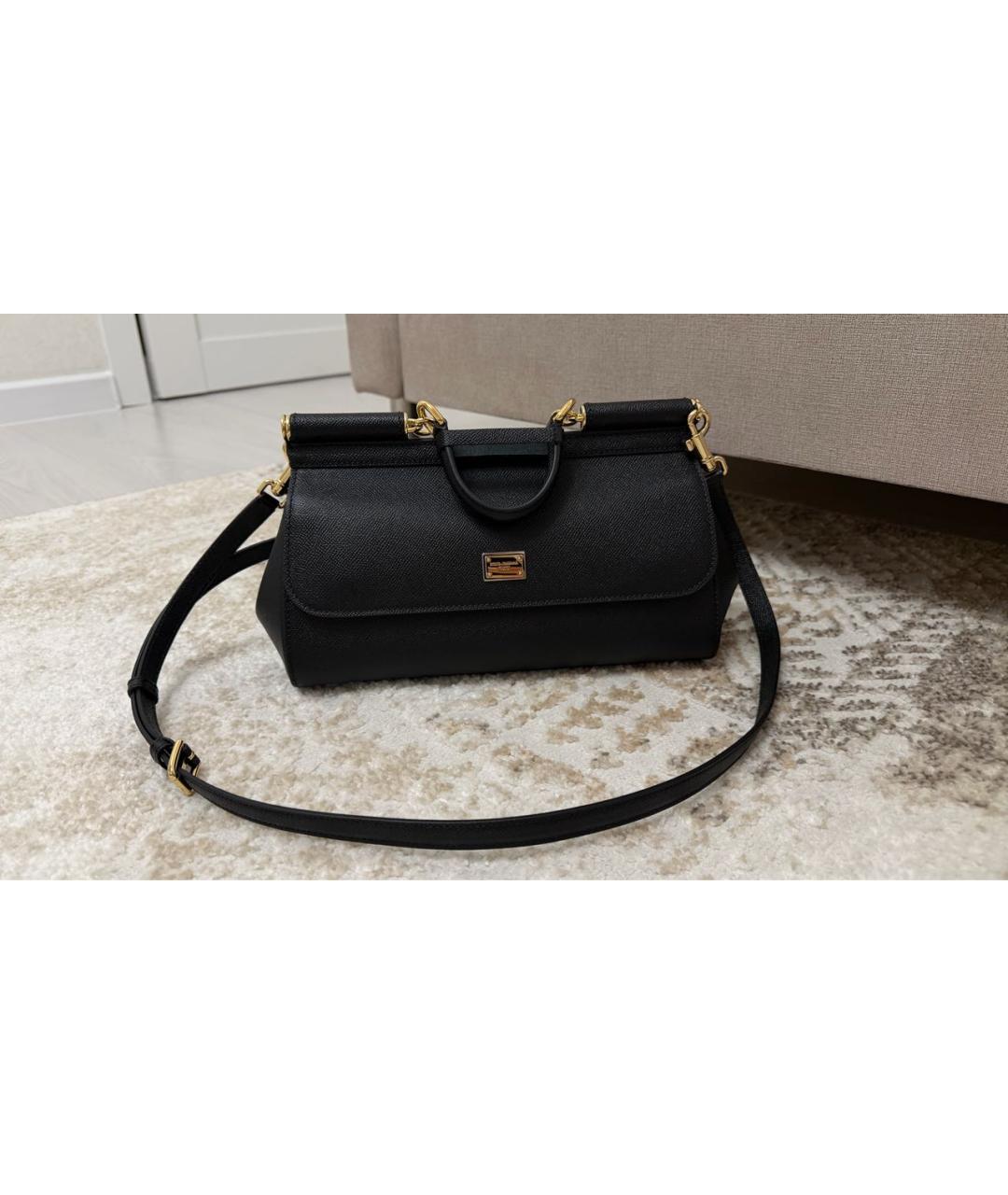 DOLCE&GABBANA Черная кожаная сумка с короткими ручками, фото 7