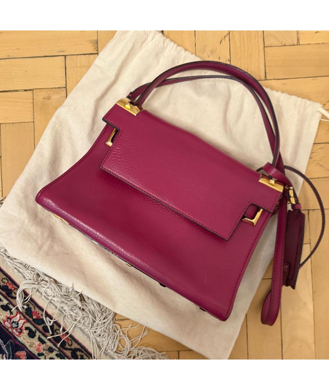 VALENTINO Фуксия кожаная сумка через плечо, фото 7