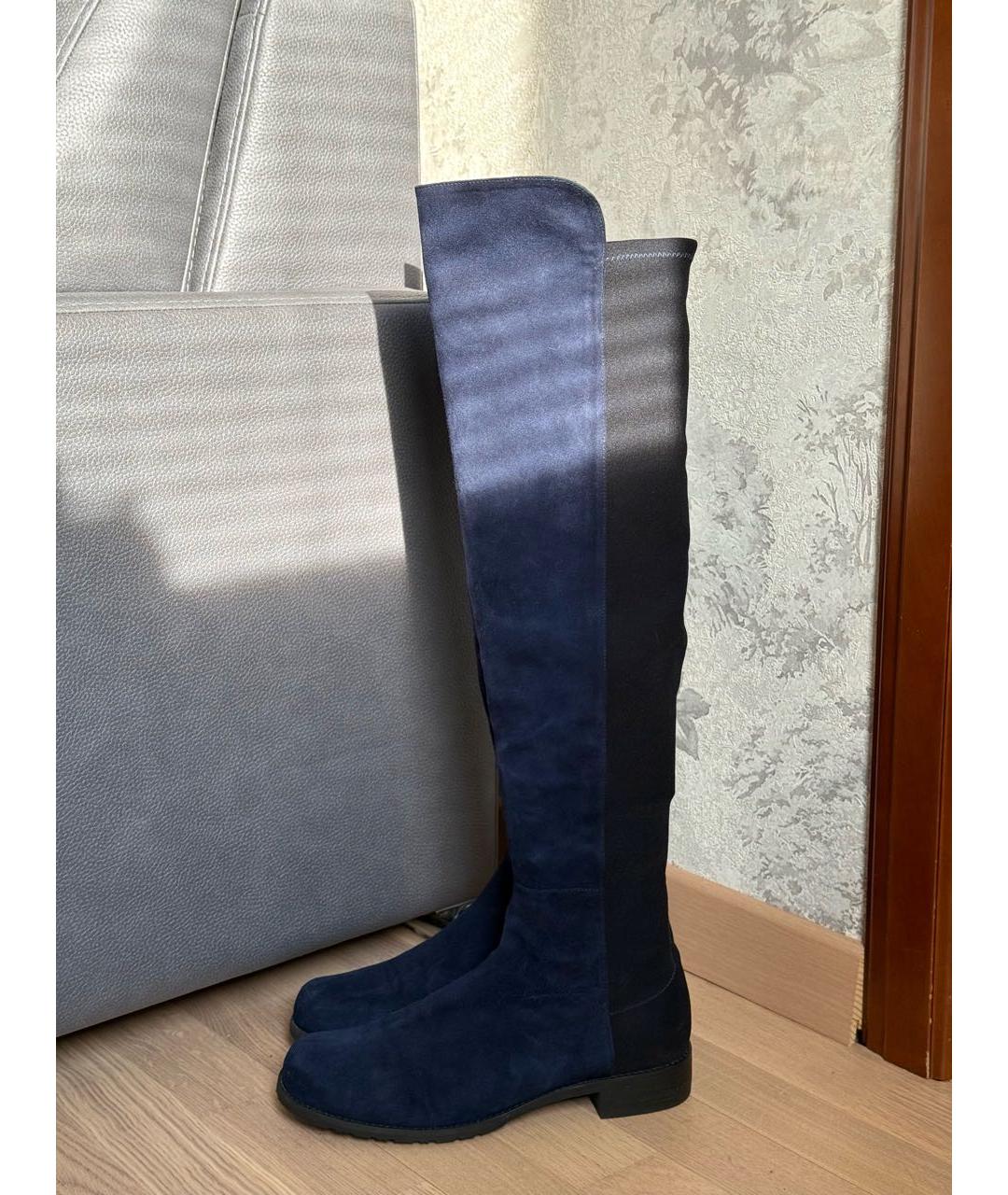 STUART WEITZMAN Темно-синие замшевые ботфорты, фото 9