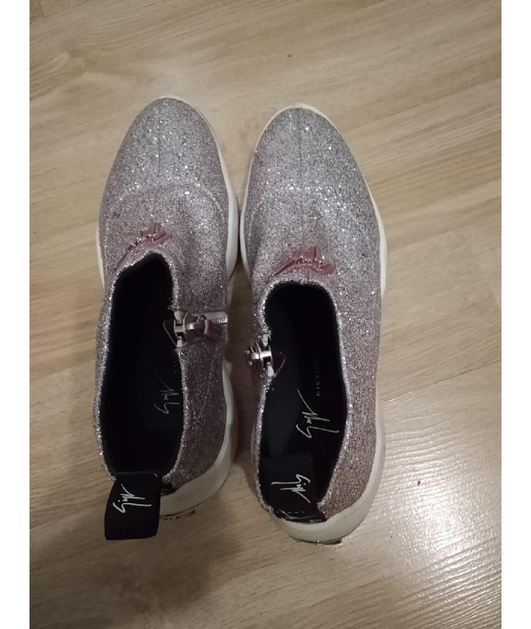 GIUSEPPE ZANOTTI DESIGN Серебряные текстильные кроссовки, фото 3