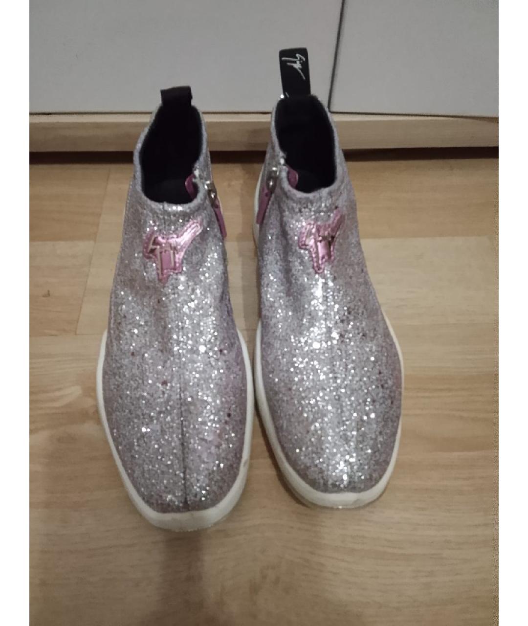 GIUSEPPE ZANOTTI DESIGN Серебряные текстильные кроссовки, фото 2