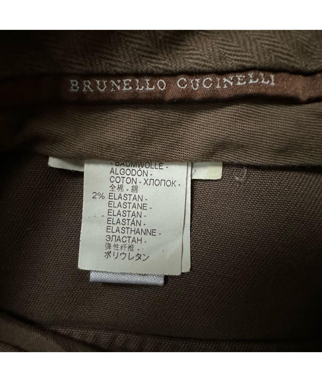 BRUNELLO CUCINELLI Хаки хлопковые брюки узкие, фото 3