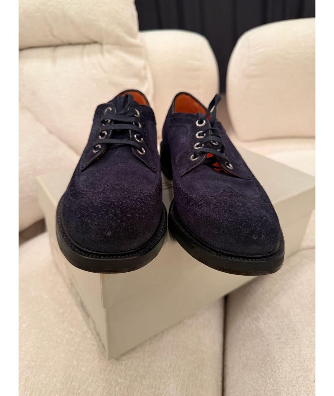 SANTONI Темно-синие замшевые брогги и оксфорды, фото 4