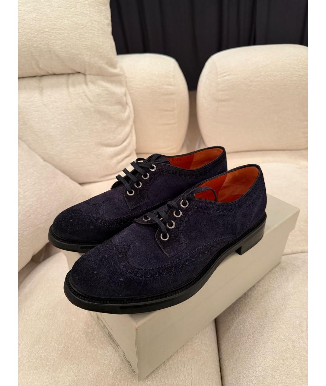 SANTONI Темно-синие замшевые брогги и оксфорды, фото 3