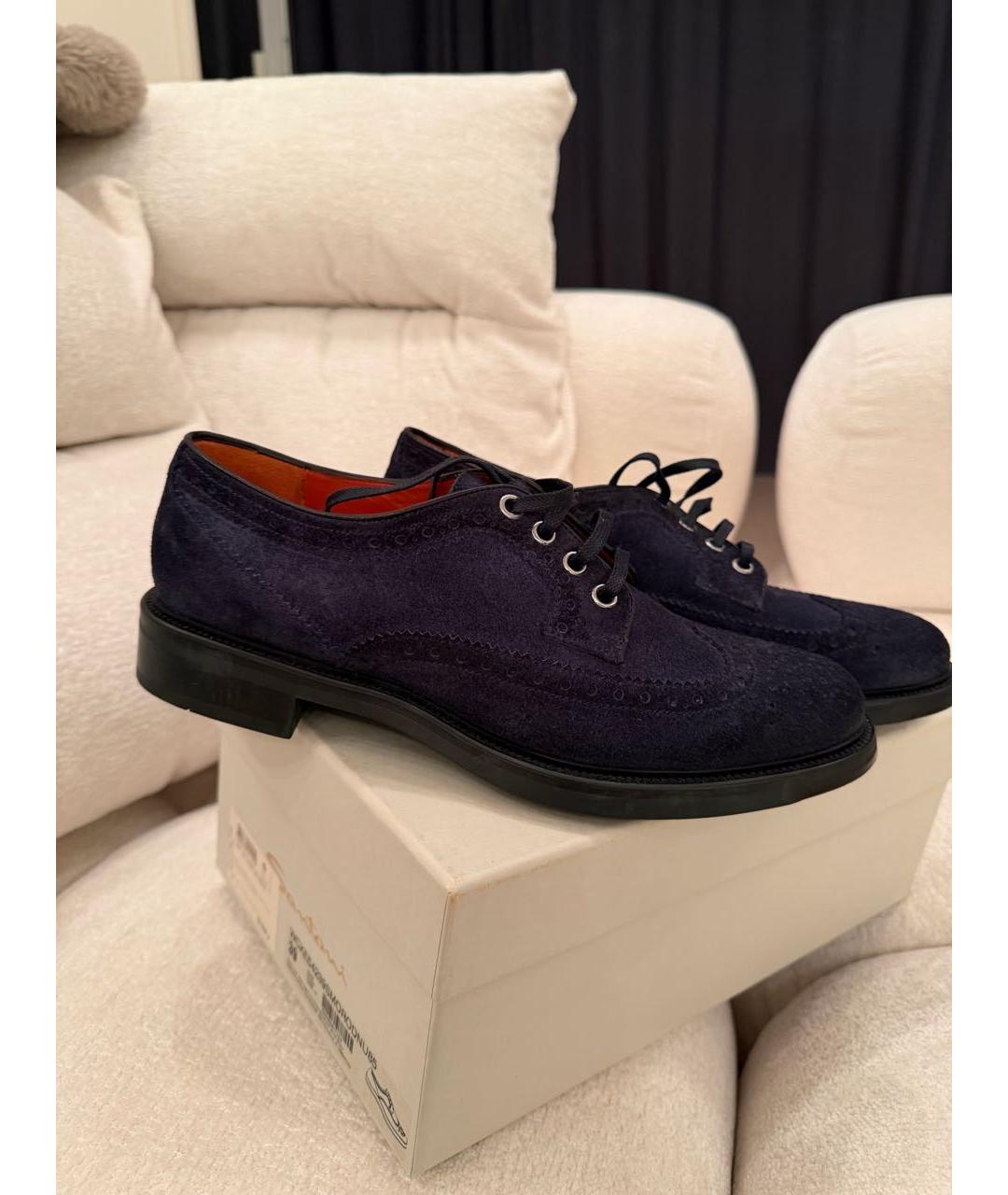SANTONI Темно-синие замшевые брогги и оксфорды, фото 8