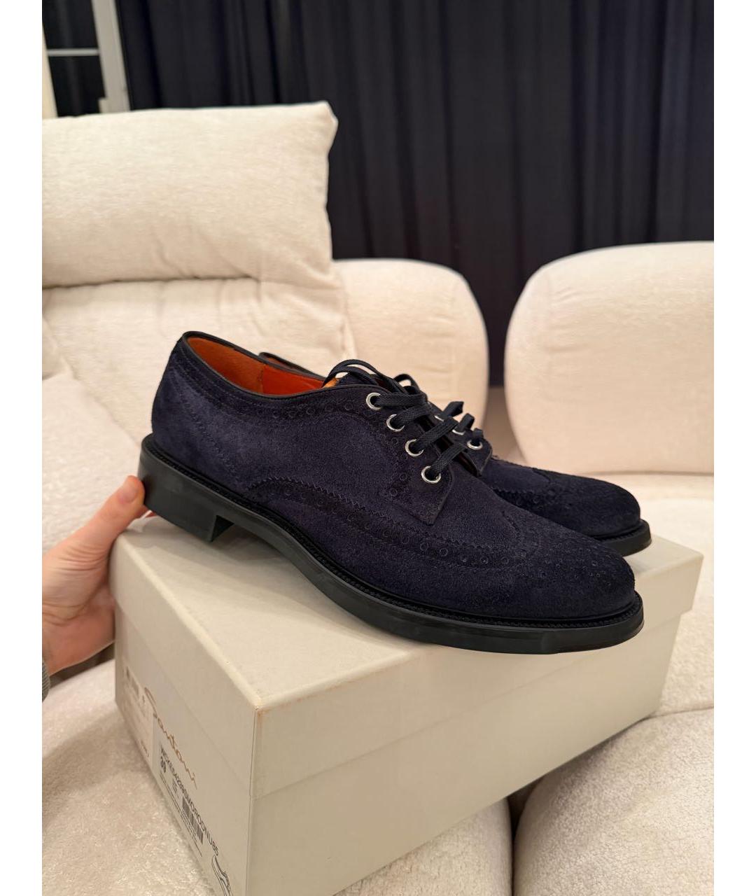 SANTONI Темно-синие замшевые брогги и оксфорды, фото 2