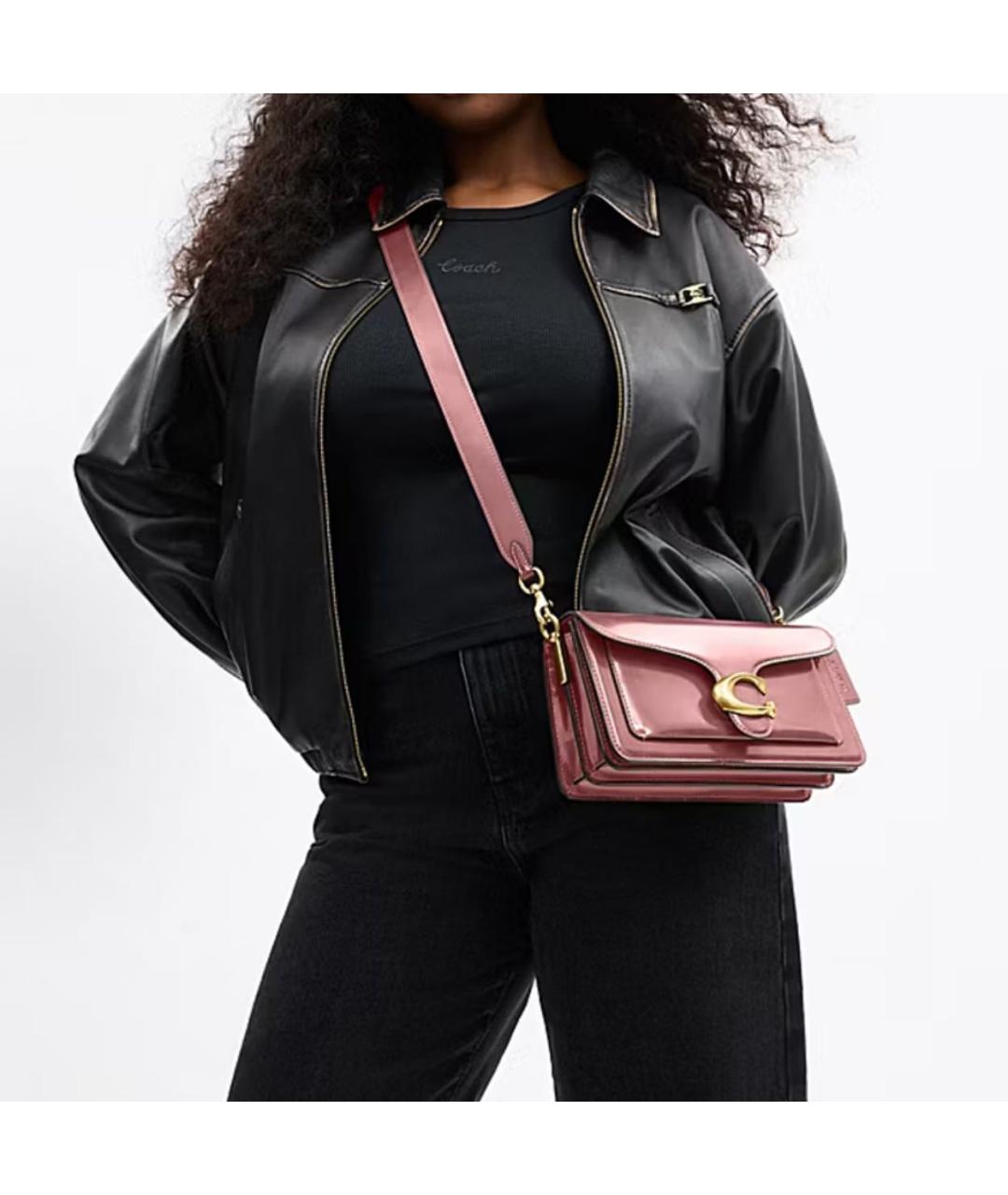 COACH Розовая кожаная сумка через плечо, фото 5
