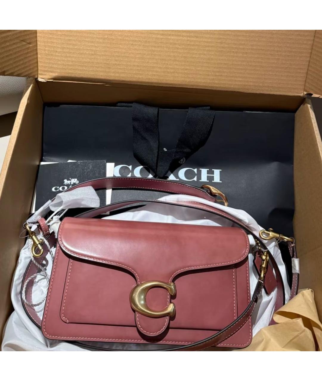 COACH Розовая кожаная сумка через плечо, фото 7