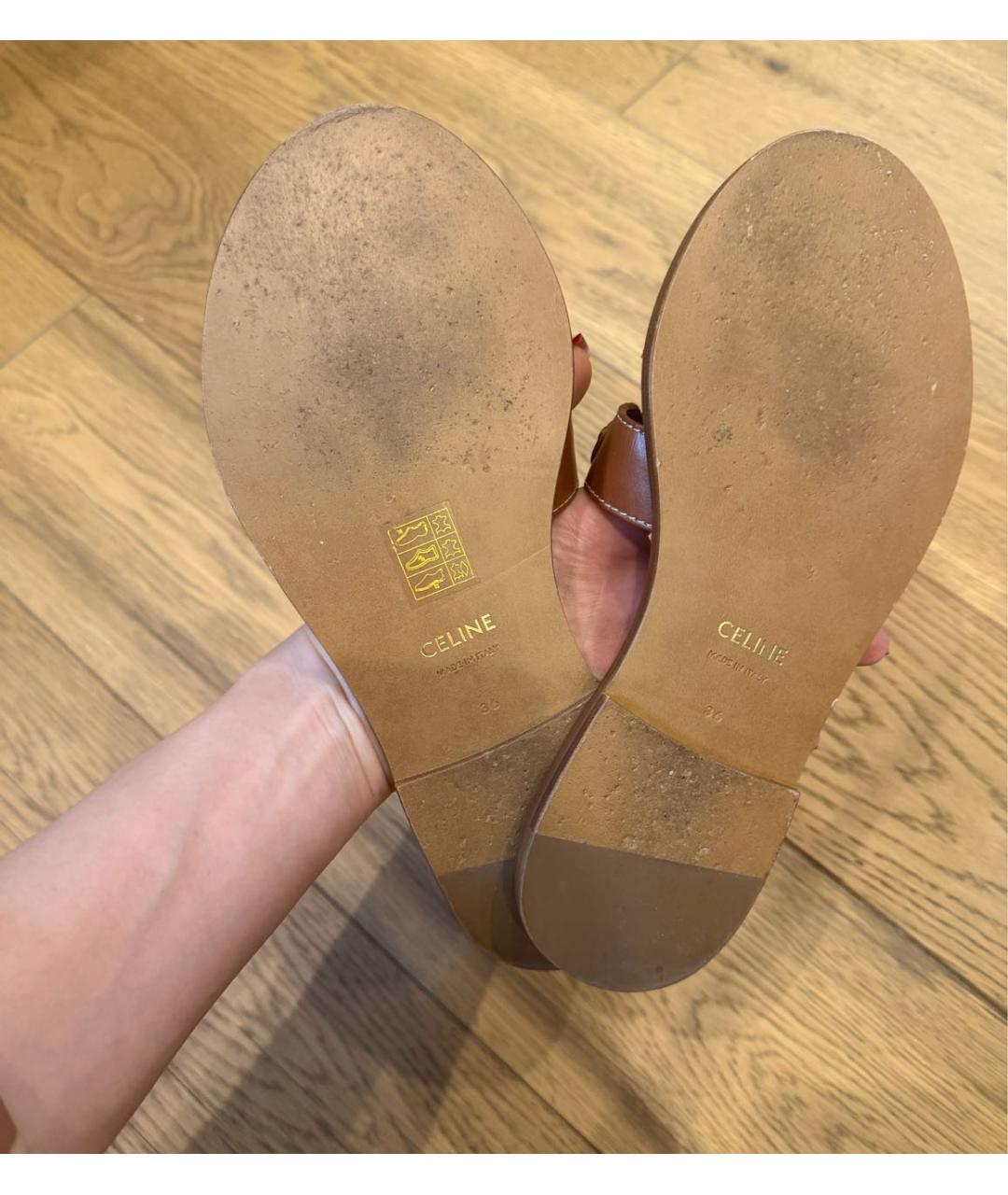 CELINE Коричневые кожаные шлепанцы, фото 8