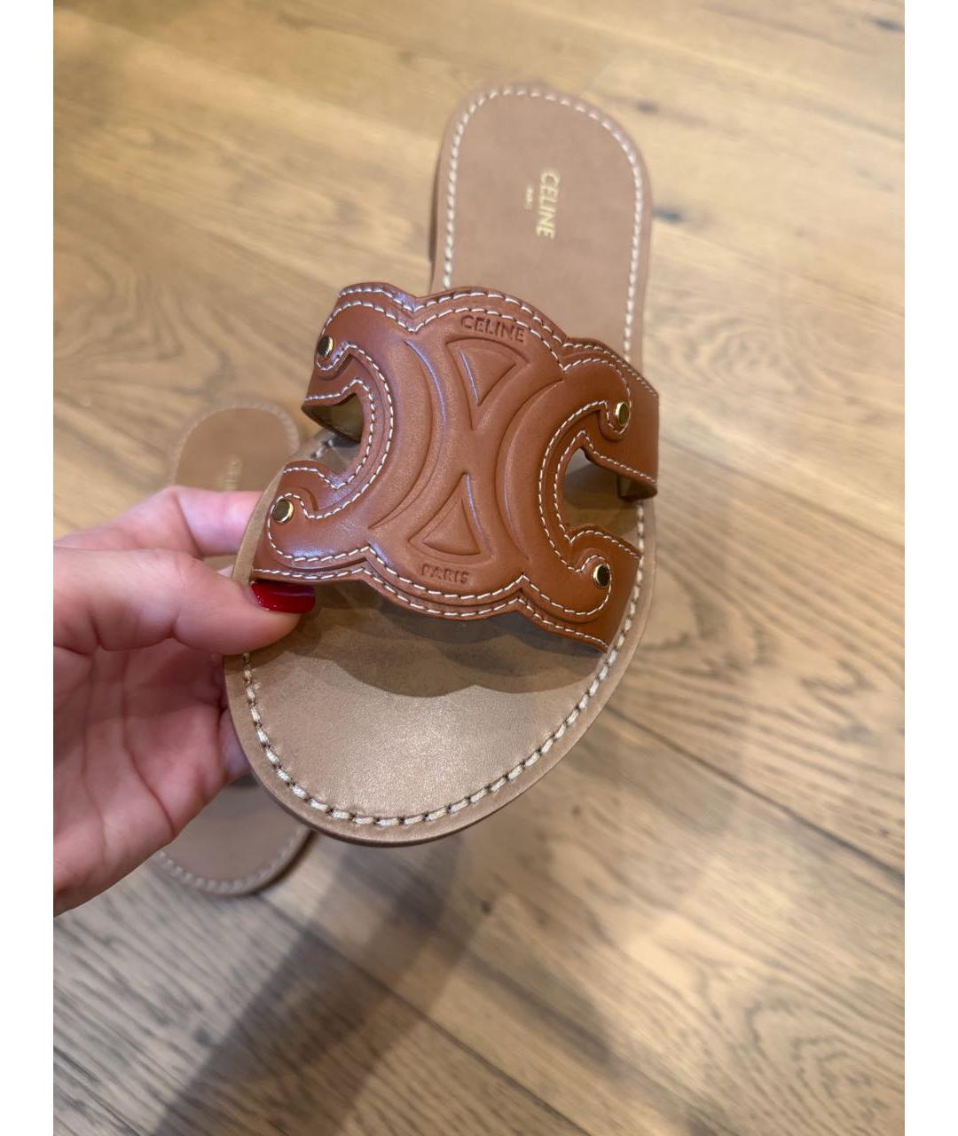 CELINE Коричневые кожаные шлепанцы, фото 4