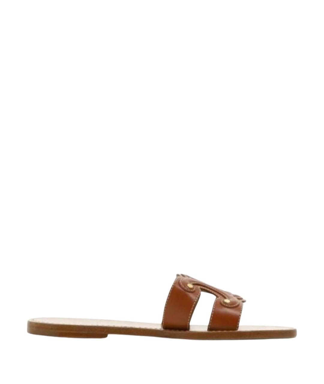 CELINE Коричневые кожаные шлепанцы, фото 1