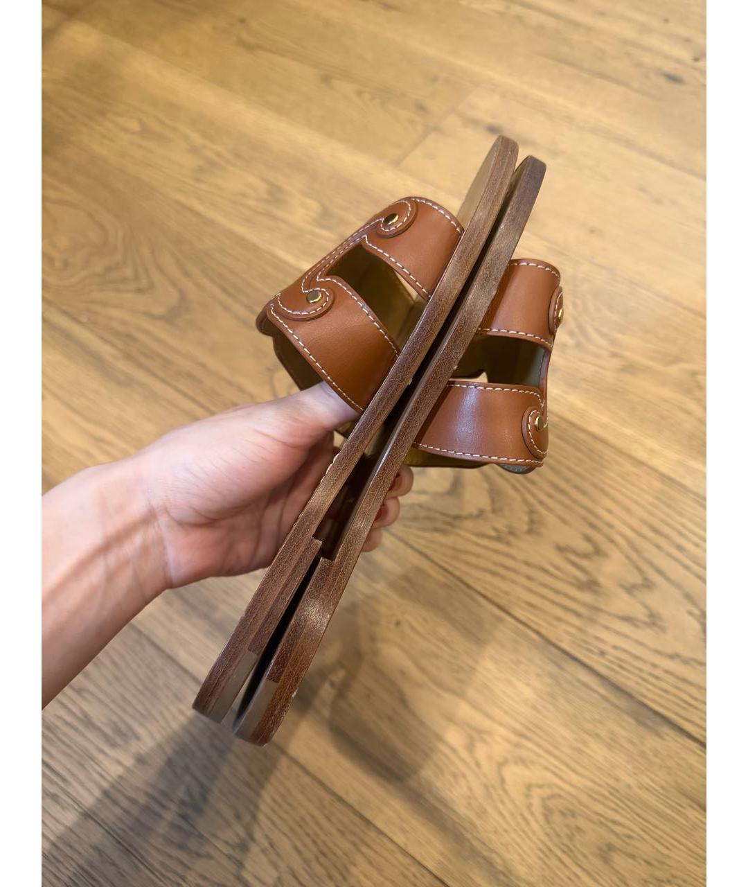 CELINE Коричневые кожаные шлепанцы, фото 5