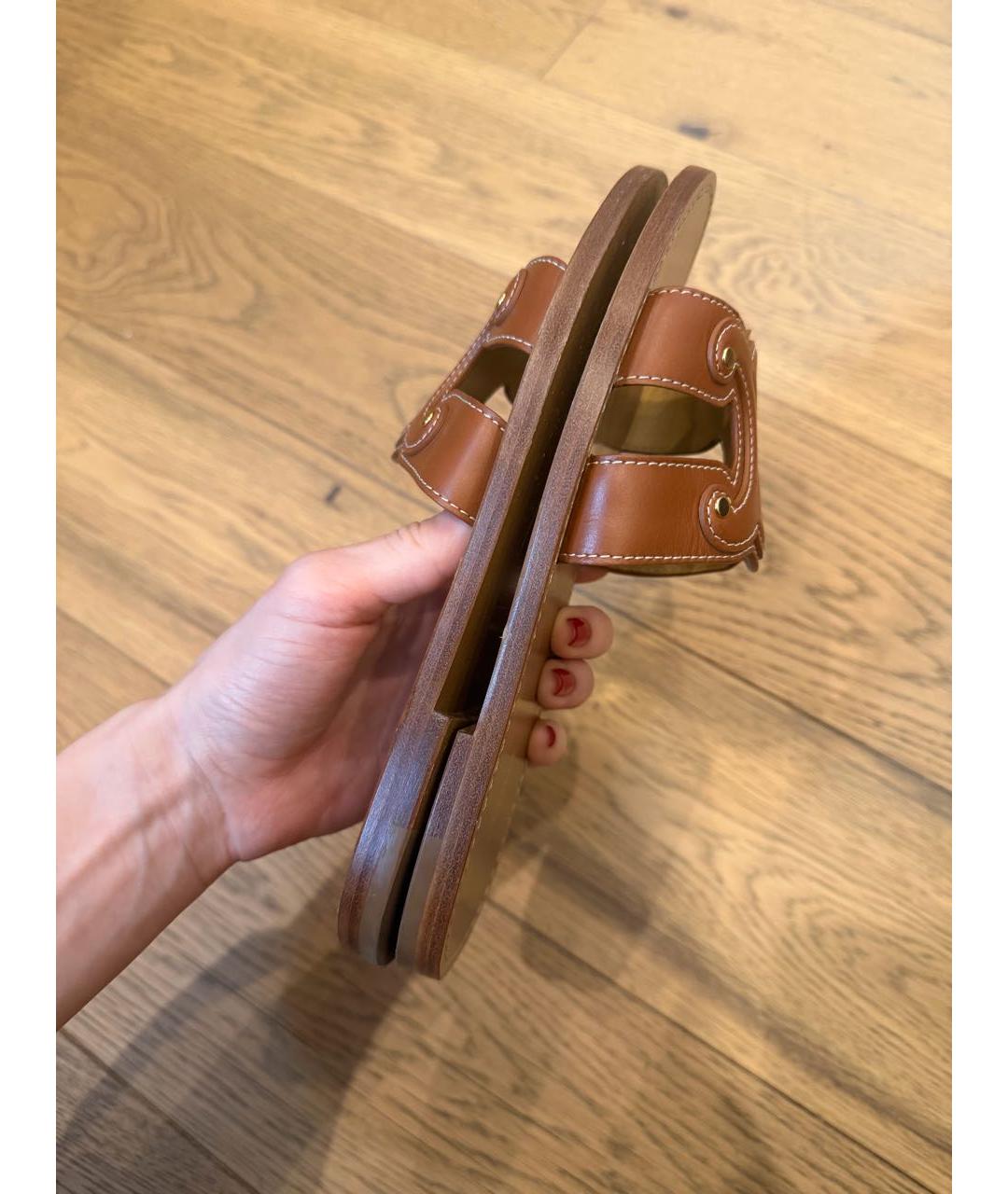 CELINE Коричневые кожаные шлепанцы, фото 6