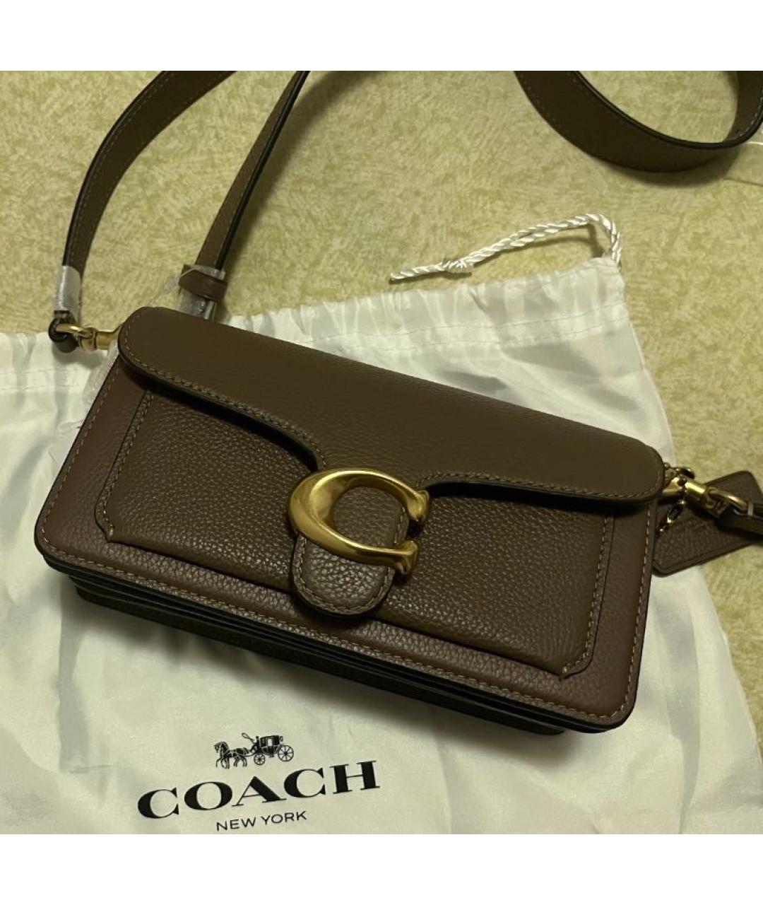 COACH Бежевая кожаная сумка с короткими ручками, фото 2