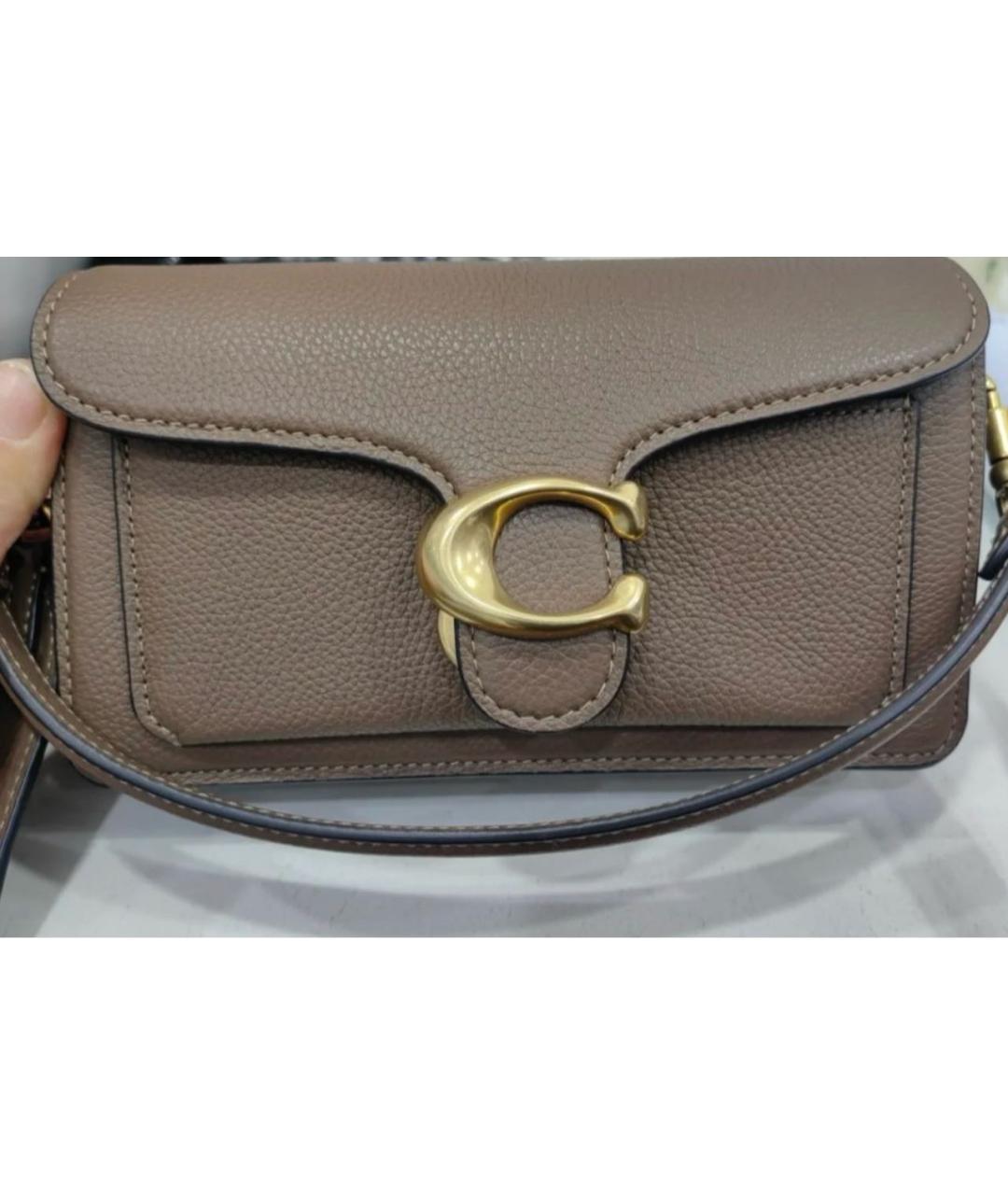 COACH Бежевая кожаная сумка с короткими ручками, фото 4