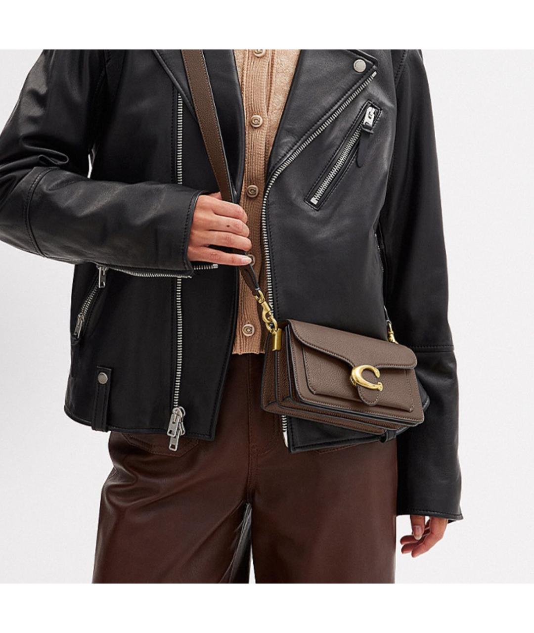 COACH Бежевая кожаная сумка с короткими ручками, фото 5