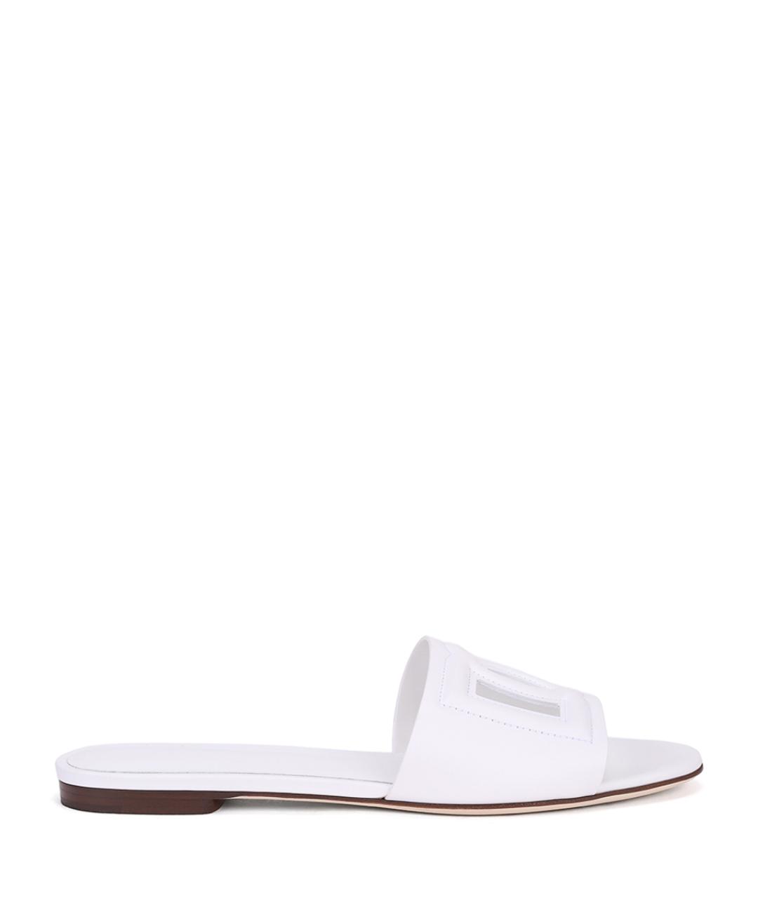 DOLCE&GABBANA Белые кожаные шлепанцы, фото 1