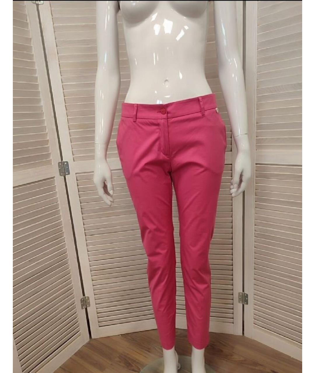 TWIN-SET Розовые хлопко-эластановые брюки узкие, фото 10