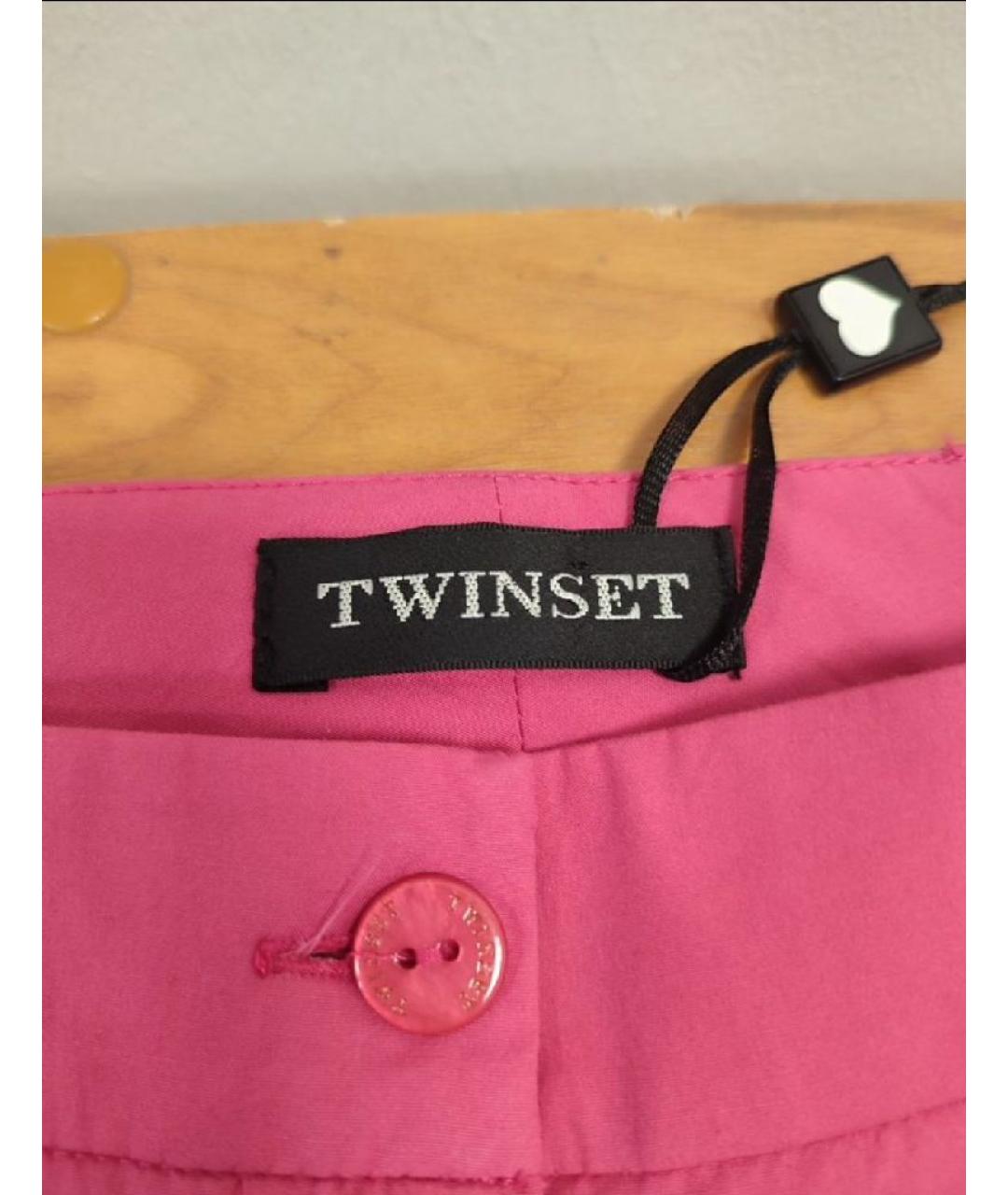 TWIN-SET Розовые хлопко-эластановые брюки узкие, фото 3