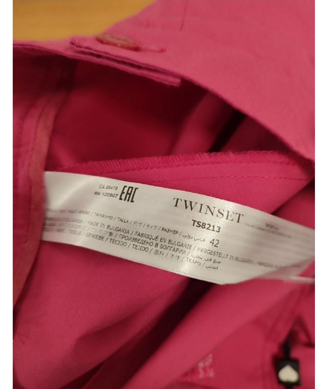 TWIN-SET Розовые хлопко-эластановые брюки узкие, фото 8