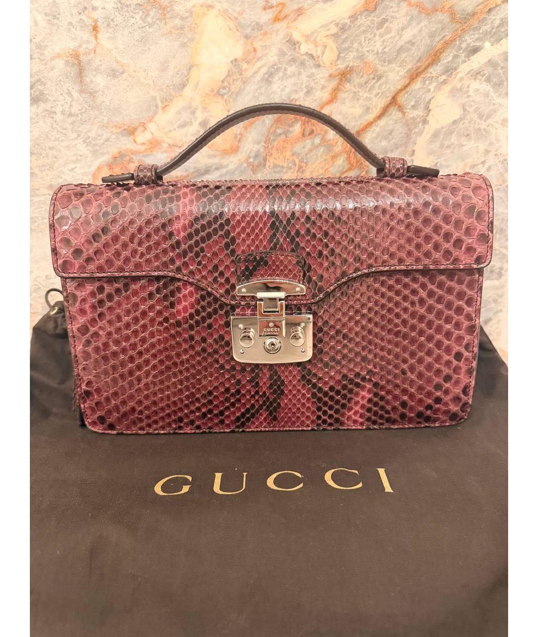 GUCCI Бордовая сумка с короткими ручками из экзотической кожи, фото 7