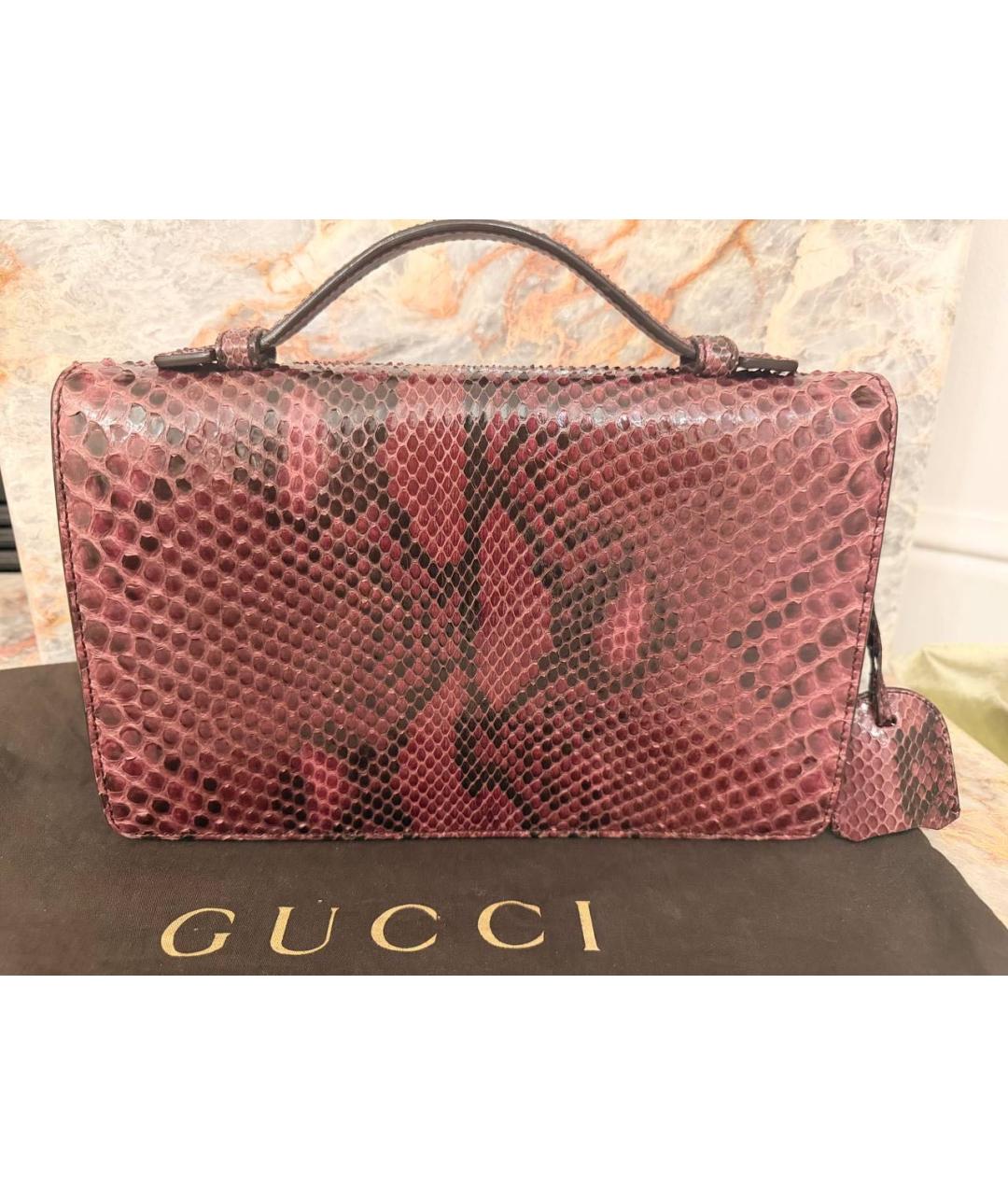 GUCCI Бордовая сумка с короткими ручками из экзотической кожи, фото 3