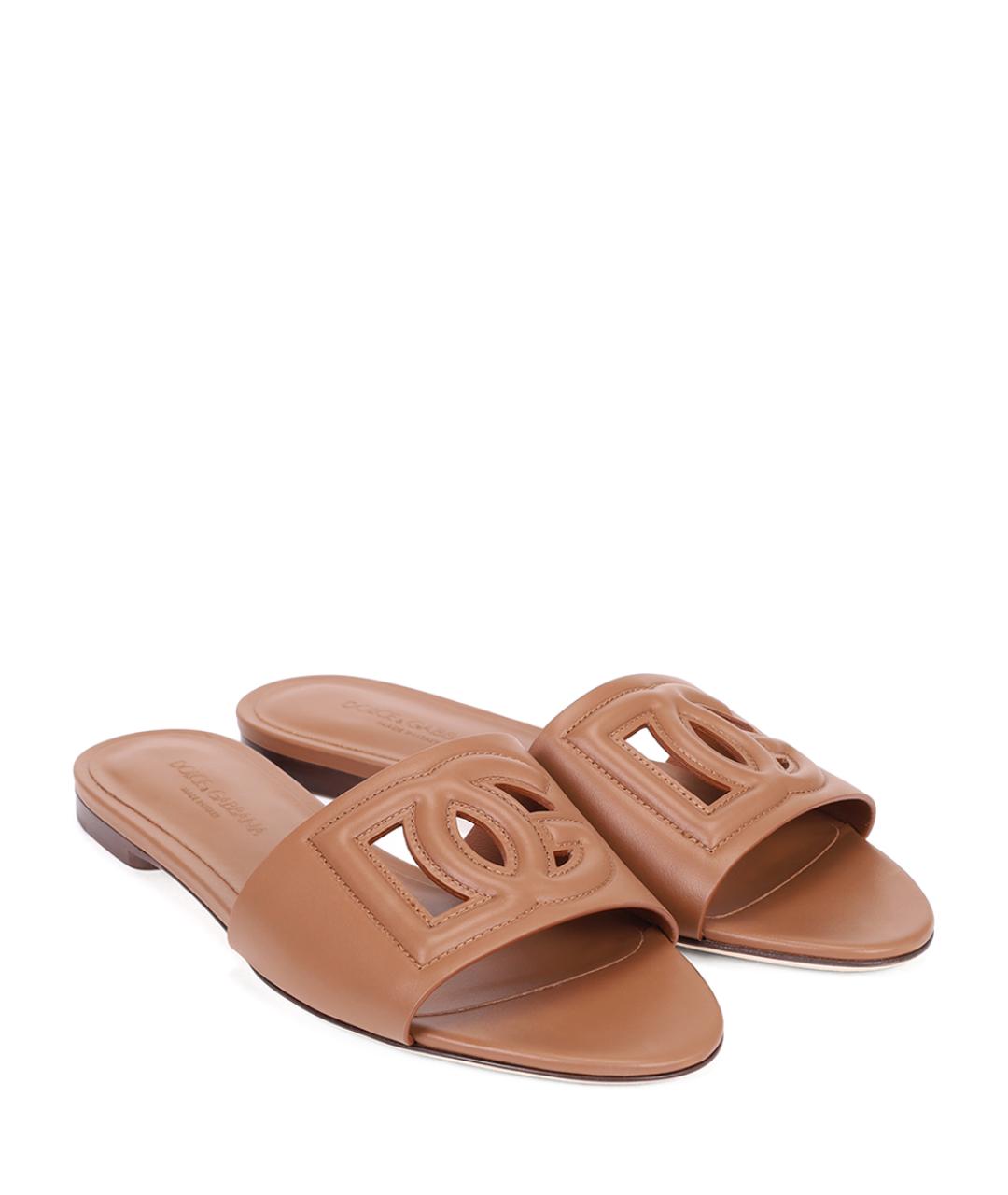 DOLCE&GABBANA Коричневые кожаные шлепанцы, фото 2