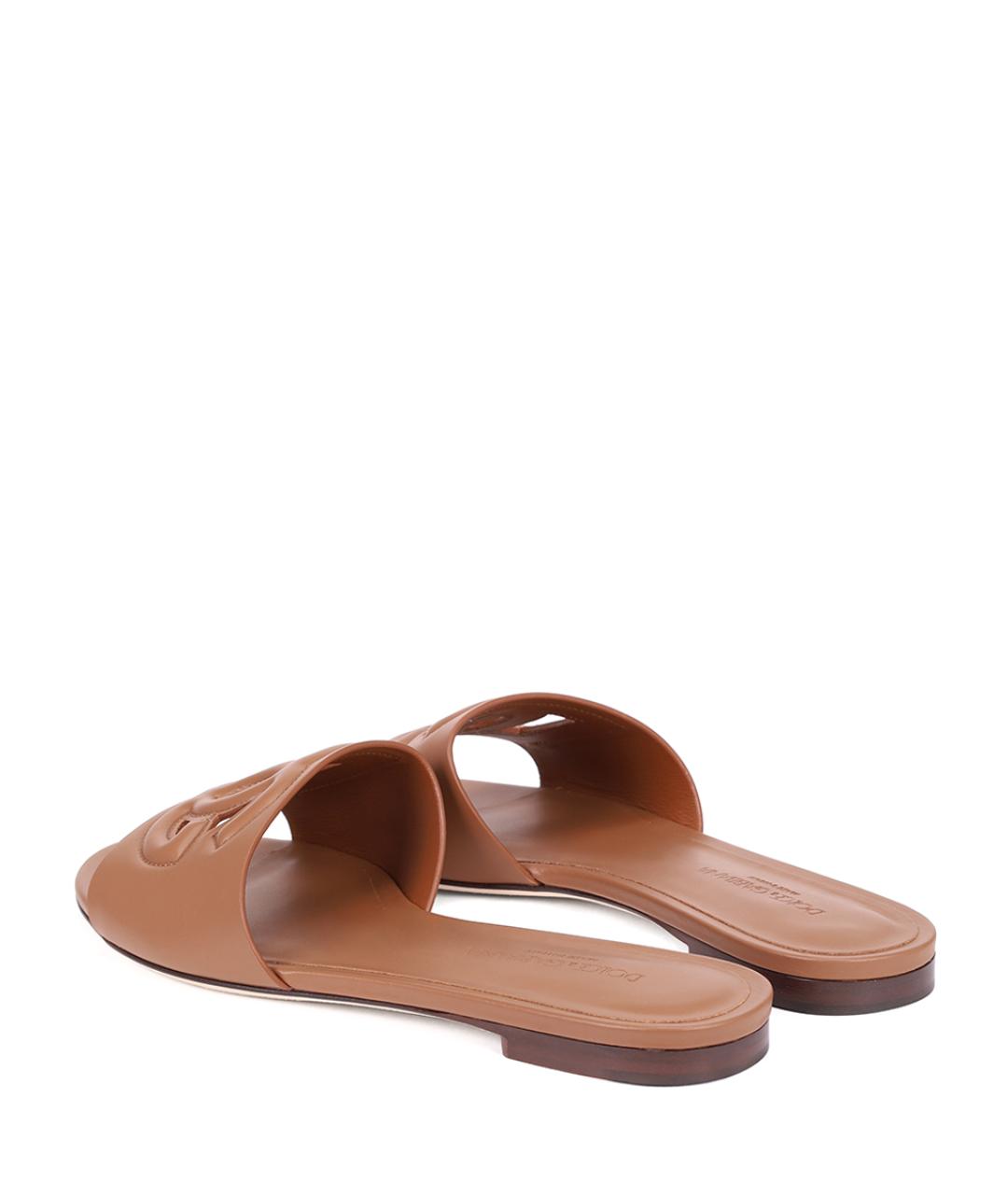 DOLCE&GABBANA Коричневые кожаные шлепанцы, фото 4