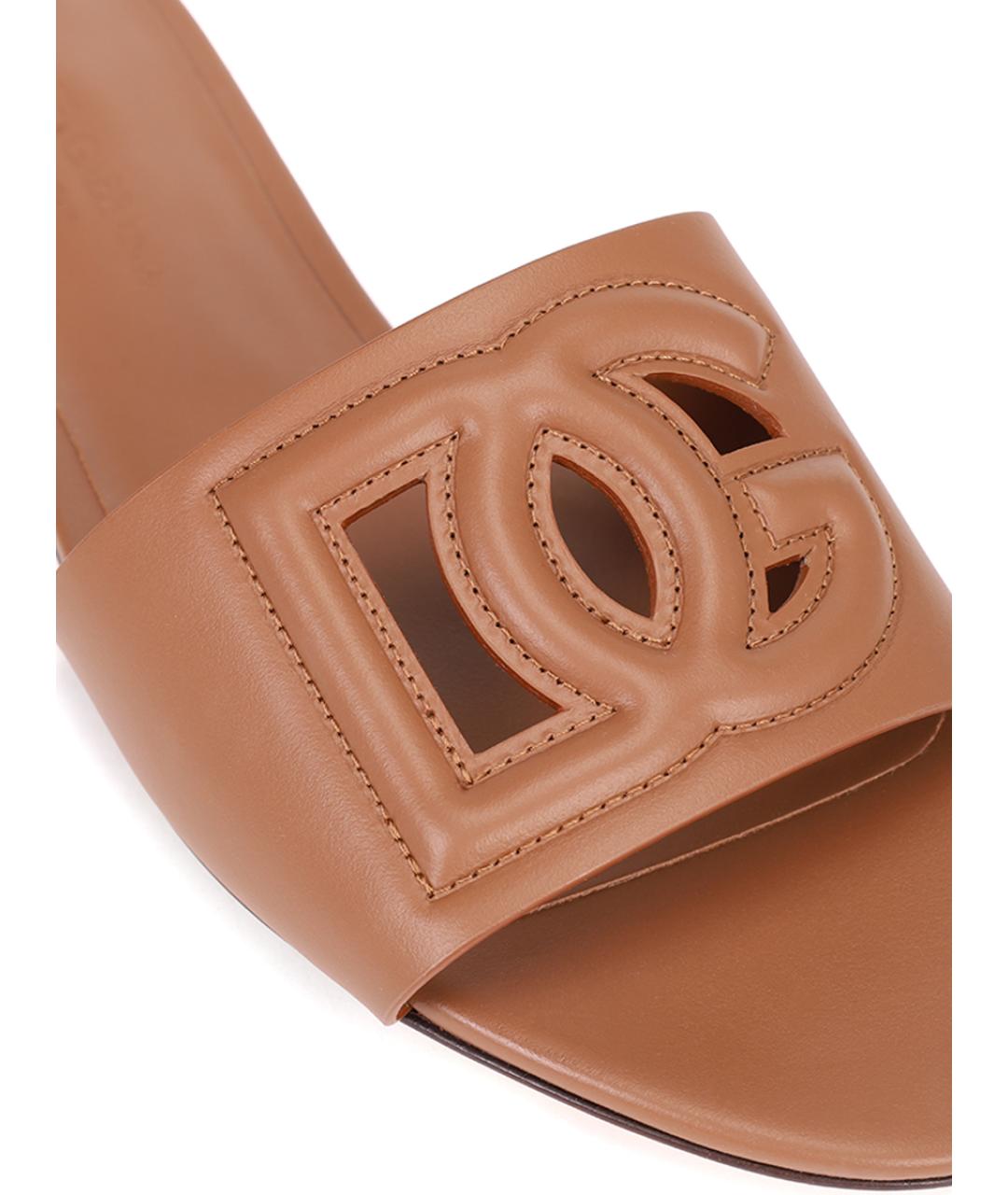DOLCE&GABBANA Коричневые кожаные шлепанцы, фото 5