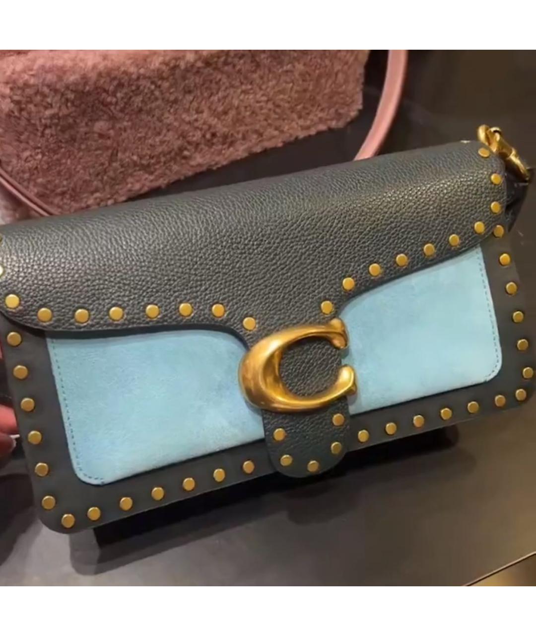 COACH Синяя кожаная сумка с короткими ручками, фото 5