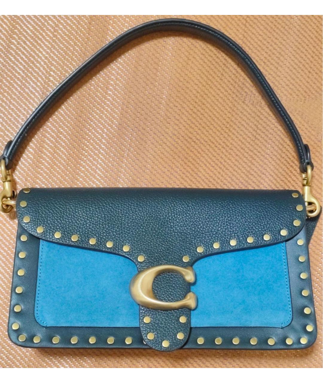 COACH Синяя кожаная сумка с короткими ручками, фото 6