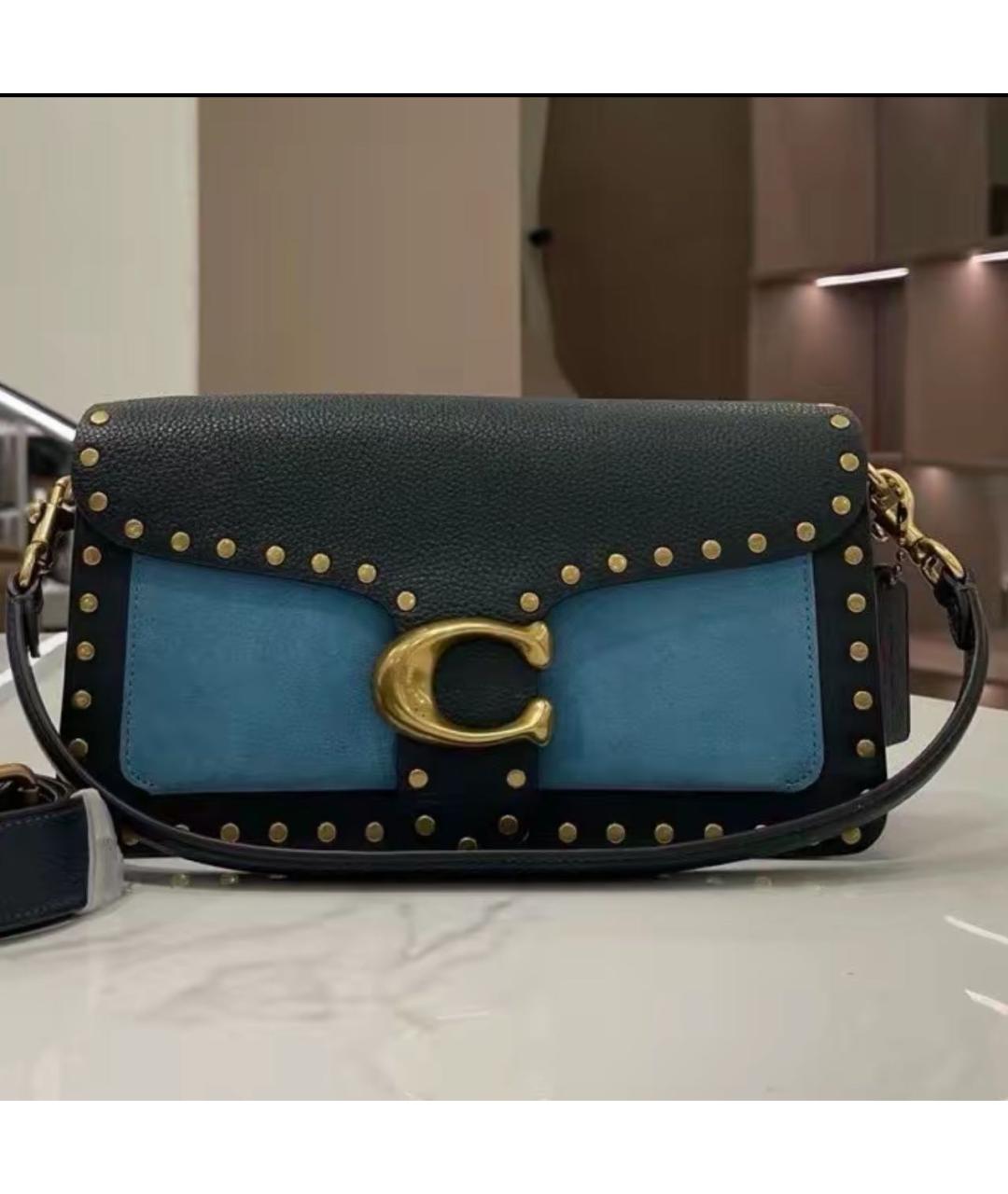 COACH Синяя кожаная сумка с короткими ручками, фото 4