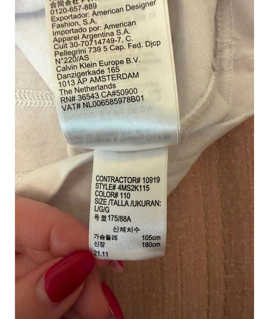 CALVIN KLEIN Белая хлопковая футболка, фото 5