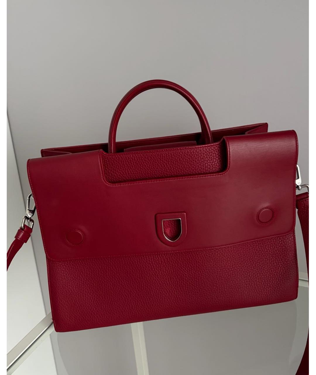 CHRISTIAN DIOR Бордовая кожаная сумка тоут, фото 3