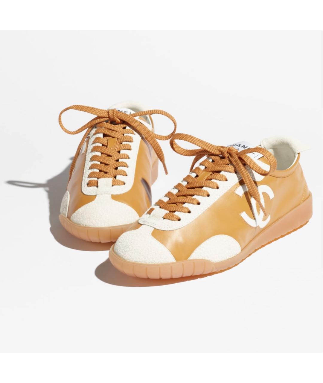 CHANEL Горчичные кожаные кроссовки, фото 3